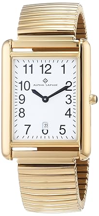 Alpha Saphir Herren Analog Quarz Uhr mit Edelstahl Armband 342C-1
