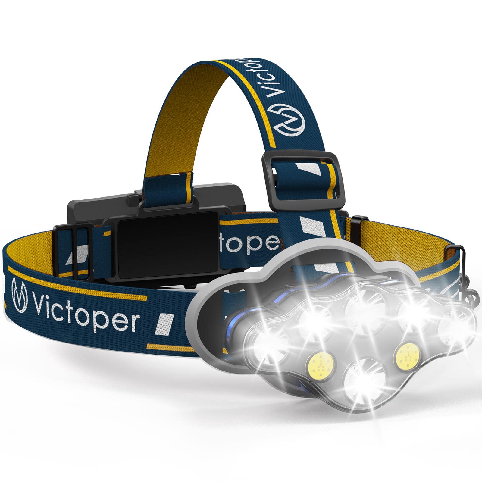 Victoper Head Torch –Super Bright 8 Lighting Modes 18000 Lumens Headlight LED Rechargeable, Super Bright LED Head Lamp, Hands-Free Flashlight for Camping, Fishing, Cycling, Hiking, Waterproof IPX4