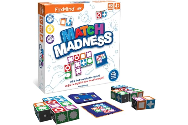 FoxMind Games: Match Madness, Family Board Games for Kids Ages 7 and up, Teens, and Adults. Pattern Block Matching Board Game