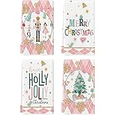 Artoid Mode Pink Nutcrackers Tree Holly Jolly Merry Christmas Kitchen Towels Dish Towels, 18x26 Inch Seasonal Winter Xmas Decoration Hand Towels Set of 4
