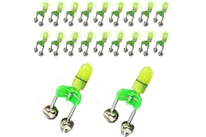 Cailauer 20Pcs LED Twin Bell Night Fishing Alarm Clip,Fishing Bite Alarm Indicator,LED Night Fishing Rod Bite Bait Alarm Ligh.