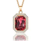EVEVIC Austrian Crystal Halo Octagon Pendant Necklaces for Women Fashion 14K Gold Plated Dainty Necklace Hypoallergenic Jewelry