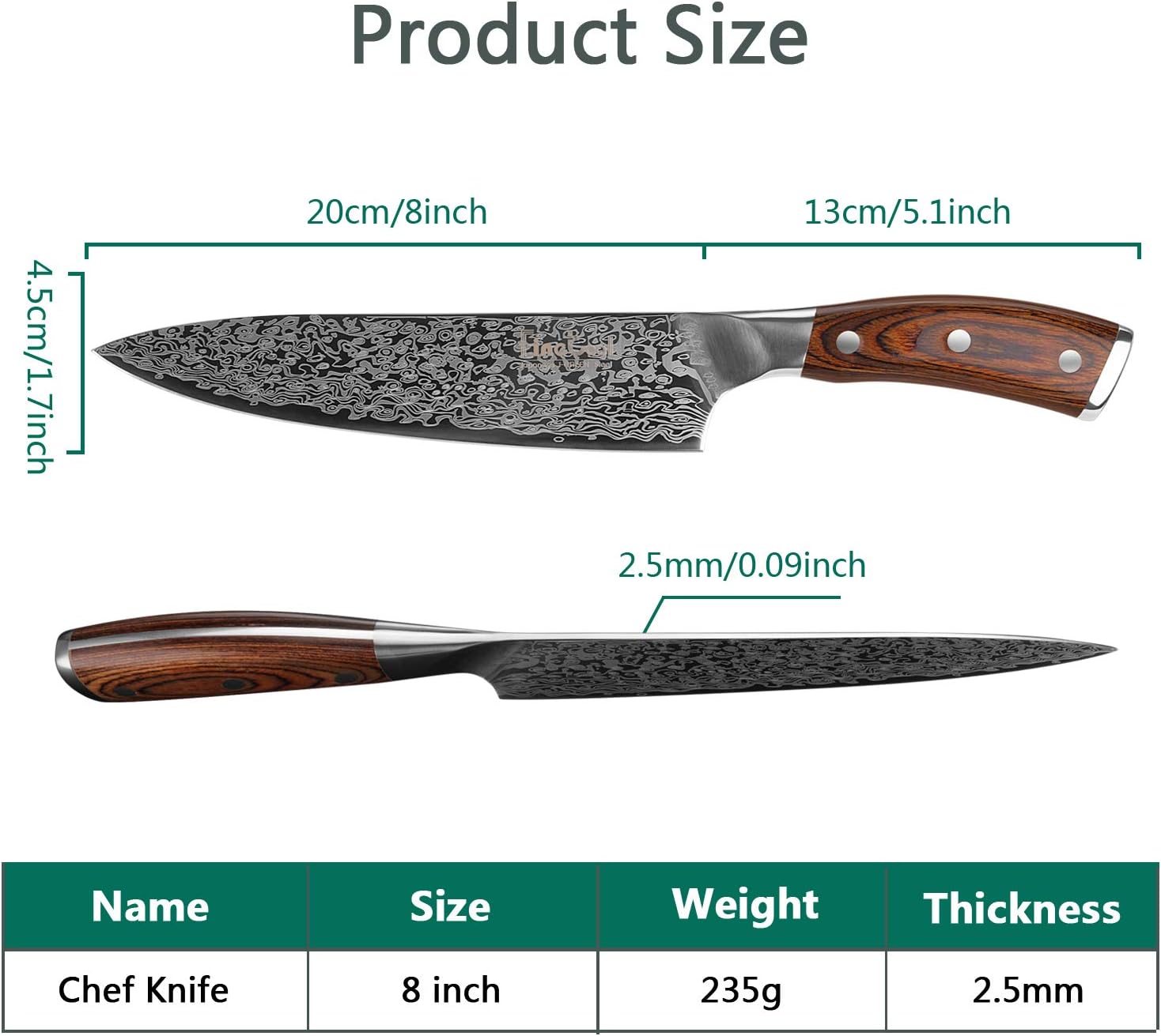Kitchen Knife, 8 inch Professional Chef’s Knives German 7Cr17