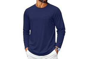 Cotrasen Men's Long Sleeve Shirts Cotton Crew Neck Pocket T Shirts Moisture Wicking Soft Comfort Casual Tee Shirts