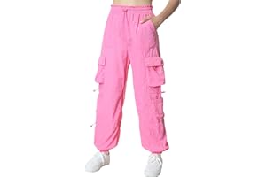 Mebius Girls Parachute Pants Baggy Cargo Hiking Joggers Hip Hop Dance with Pockets Trousers for Kids 8-14Y