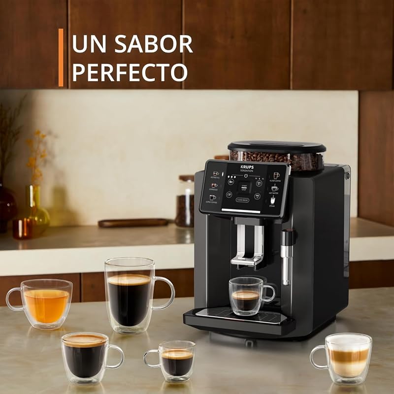 Cafeteira automática krups sensation c50 - potência 1450w, fácil utilização, 5 tipos de bebidas, 15 barras, fácil manutenção, alertas luminosos, fácil limpeza, configurações personalizadas, bocal de vapor, ea9108