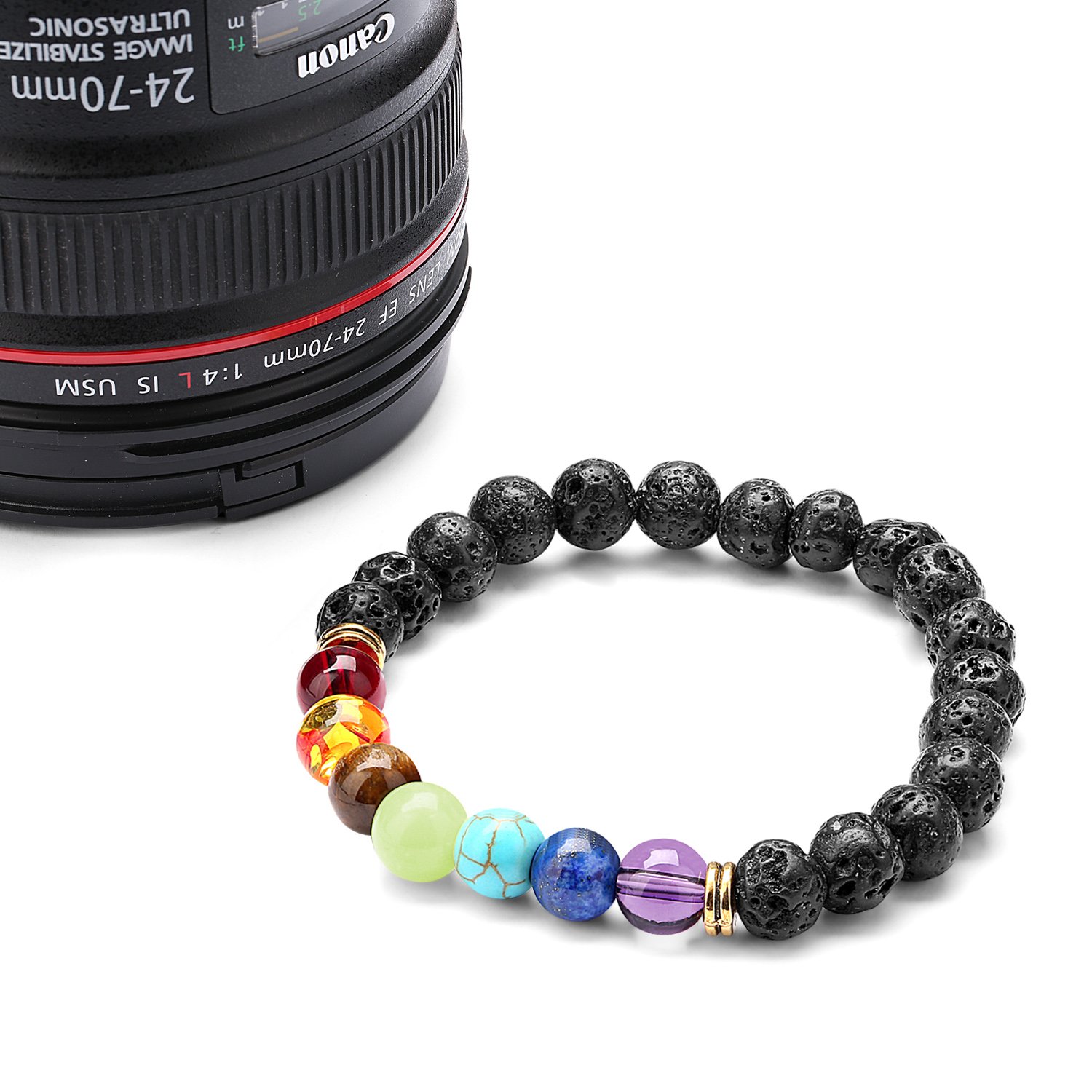 Energy Stone Beads Bracelet,Lava Rock Stone Unisex Bracelets 7 Multicolors Gemstone Chakra Healing Bead Bangle Gift for Women Gifts