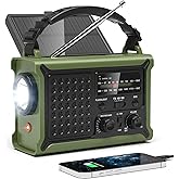 12000mAh/44400mWh Emergency Radio-NOAA Approved Weather Radio with AM/FM Portable Solar Panel/Hand Crank/AC Input Rechargeable Battery and Flashlight SOS Siren Lamp for Indoor/Outdoor Emergencies