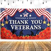 Memorial Day Backdrop 4th of July Banner Thank You Veterans Patriotic Decor Memorial Day Decorations and Supplies for Home Party