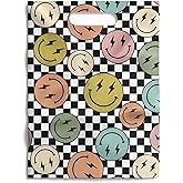 Package Mint 100 Pack 9x12 Reusable Merchandise Gift Bags with Handles – Smile Face Design for Boutiques, Retail, and Party Favor Packaging