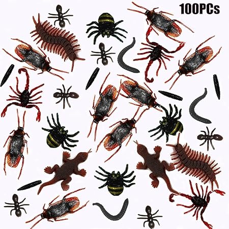 100er set Kunststoff Insekten Plastik Spielzeug Schaben, Spinnen, Skorpione, Ameisen, Geckoes, Tausendfüßler und Worms für Al