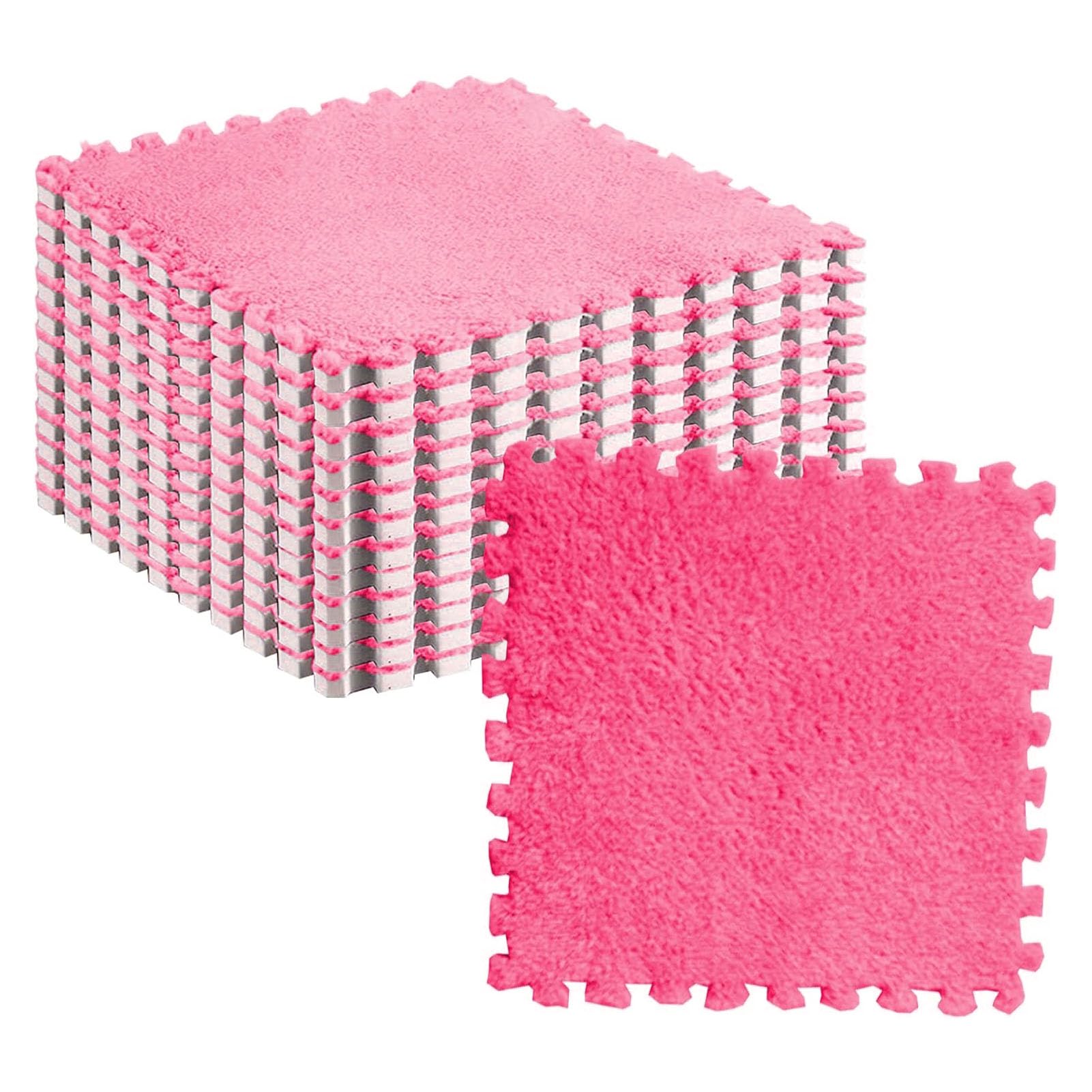 Photo 1 of 10pcs Plush Foam Puzzle Mat Tiles Soft and Non Slip Interlocking Carpet Tiles for Bedroom or Kids Room (Rose Red)
