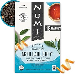 Numi Organic Aged Earl Grey Tea, 18 Black Tea Bags with Real Bergamot | Assam Black Tea with Bergamot Oil, Bright & Balanced