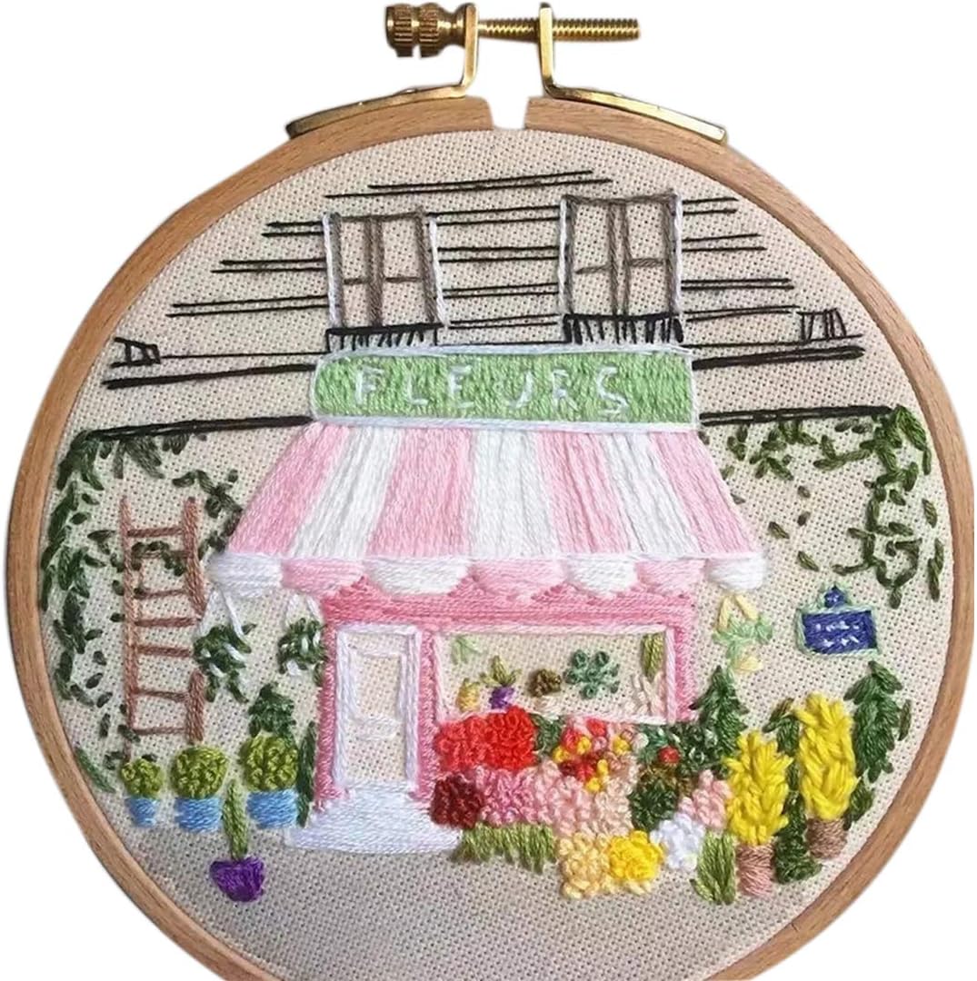 PARIO Cross Stitch Kit with Pattern Template Embroidery Hoop Handcraft Knitting Kit Yarn Set for Kids, Adults, Beginners, Starter