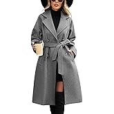 Wiepux Women's Mid-length Autumn and Winter Long Trench Coat With Belt, Elegant Double Breasted Pea Coat