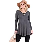 Popana Long Sleeve Tunic Tops for Women, Loose Fit Dressy Long Tops to Wear with Leggings, Soft Stretchy Tunic Top