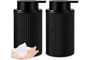 KASUNTING Matte Black Foaming Soap Dispenser, 2 Pack Ribbed Glass Foam Hand Soap Dispenser for Bathroom, Refillable Foaming P