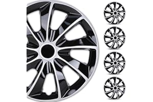 WOLFSTORM 4-Pack 16 Inch Hubcaps,Special Design Fashion Shape Replacement Rim Cover Hubcaps,Car Truck SUV Wheel Hub Accessories, Silver&Black