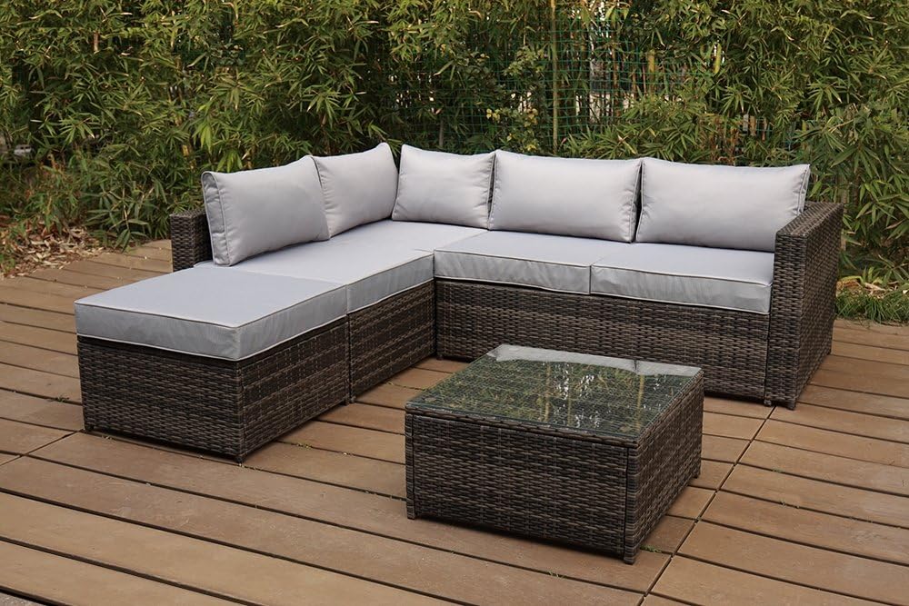 Ubranded Rattan Modular Garden Furniture 5 Piece Corner Sofa Set Table