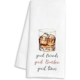 FTKBGHY Bourbon Gifts Kitchen Towels, Gifts for Whiskey Lovers, Good Friends Good Bourbon Time Decorative Dish Hand Tea Towels for Kitchen Bar Cart Decor, 16x24 Inch