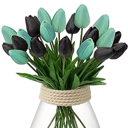 20 Pcs Artificial Tulips Flowers Mixcolor Black and