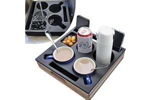 KindGa Couch Cup Holder, Waterproof Anti-Spill Couch Drink Holder for Snacks Beverage Remote, Food Grade Silicone Wooden Couch Caddy for Bed Car Seat Beach Tray (Black)