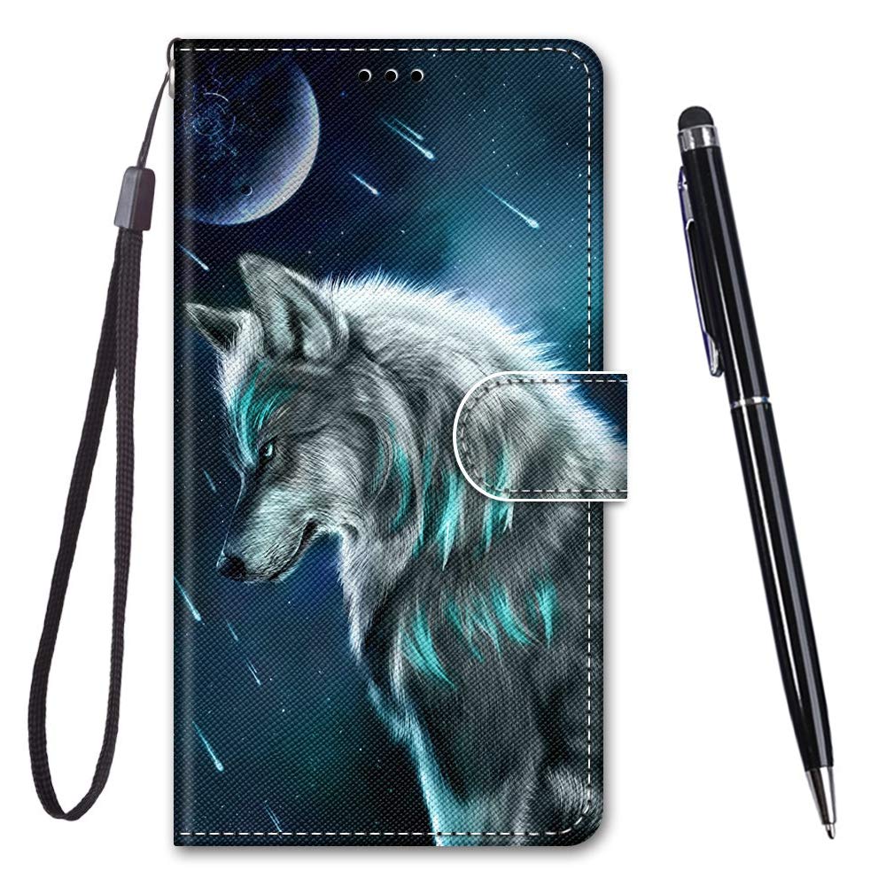 TOUCASA for iPhone SE 2020 Case, Creative Painted Wallet Case PU Leather Flip Magnetic Colourful Kickstand Card Slots Folio Protection Case for iPhone SE 2020 (4.7 Inches),Pensive Wolf — image 1