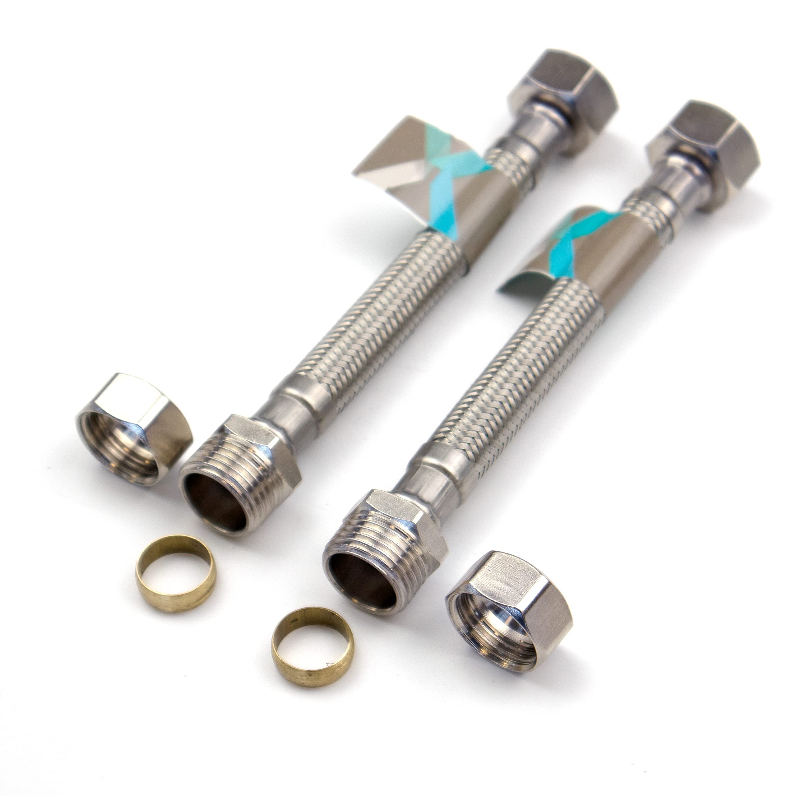 Xcel Home™ 2 x 1/2" BSP x 15mm Compression (150mm Long) Flexible Tap Connector Pipes | Monobloc Tap Connectors Kitchen Sink/Bathroom Basin Flexi Pipe Tails