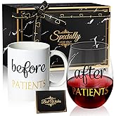 PUGED Before Patients After Patients Gift Set 11 oz Coffee Mug and 18 oz Stemless Wine Glass with Gift Package for Dentist Nurses Day Graduation Gifts