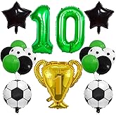 XLOOD Soccer Champion Cup Balloon Set - 19PCS Green & Black Mylar Foil Soccer Balloons for 10th Birthday Boys' Party