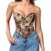 ChiaoLezhee Boned Lace Up Corset Top For Women, Heart Overbust Strapless Vintage, Sexy Bustier Crop, Party Club Outfits