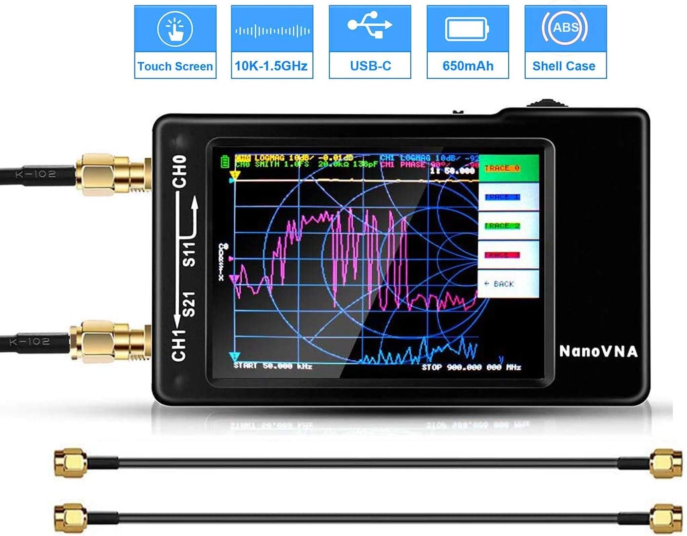 NanoVNAH VNA Vector Network Analyzer 10KHz 1.5GHz HF VHF UHF Antenna