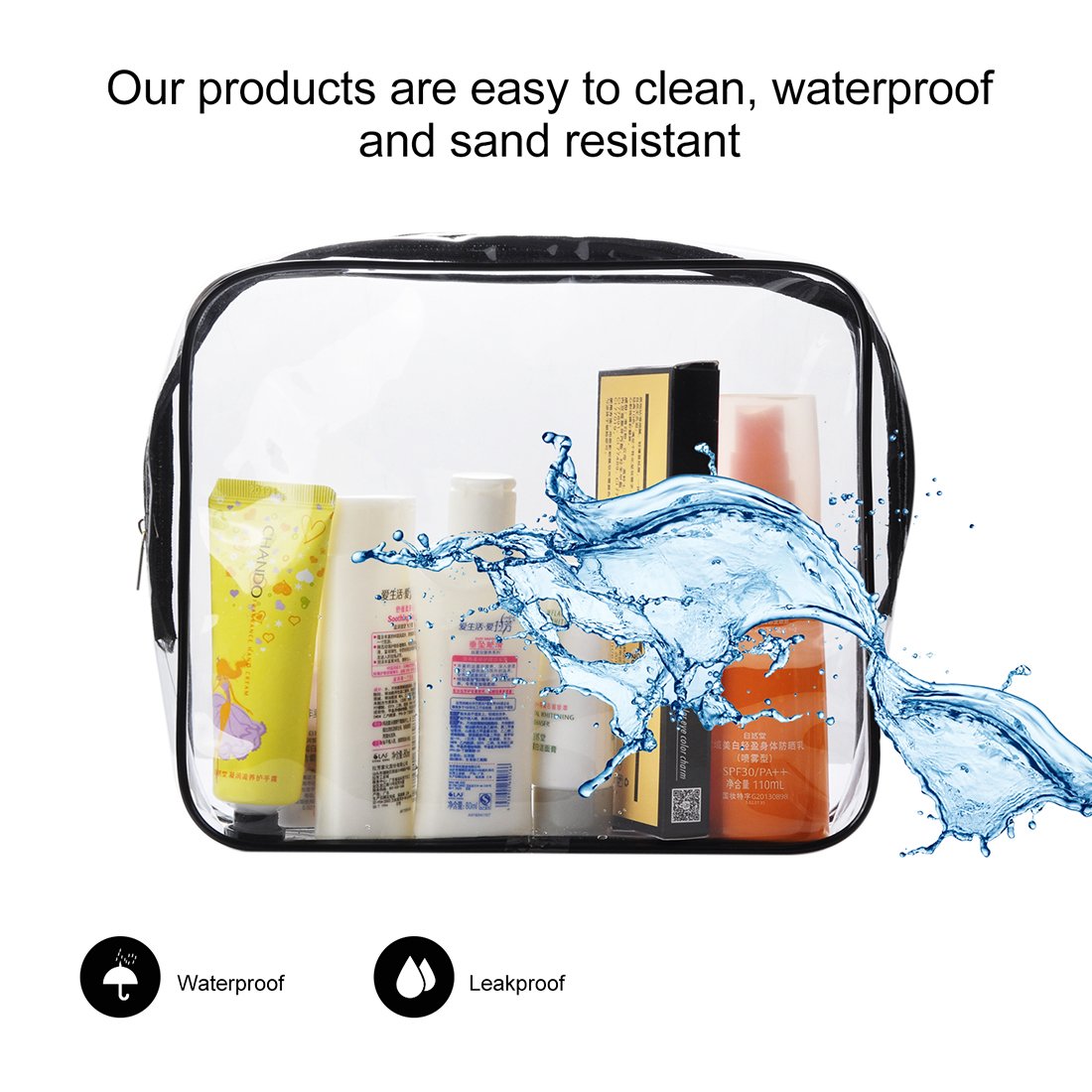 Ciaoed Waterproof Makeup Bag Clear Travel Toiletry Bags PVC cosmetic bag for Men & Women 3 Pack
