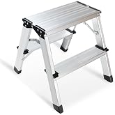 2 Step Ladder, Aluminum Folding Step Ladder, Portable Small Kitchen Step Stool, Lightweight with Widen Pedals by Glosiory, Solid Handy Metal Step Stool for Home, Kitchen, RV, SUV, Garage, 330lbs