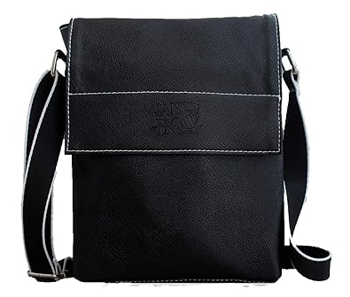 JaisBoy PU Leather Bag - Cross-Body Sling Bag Side Bag for Mens/Womens/Girls (25 x 29 x 5 CM) Black