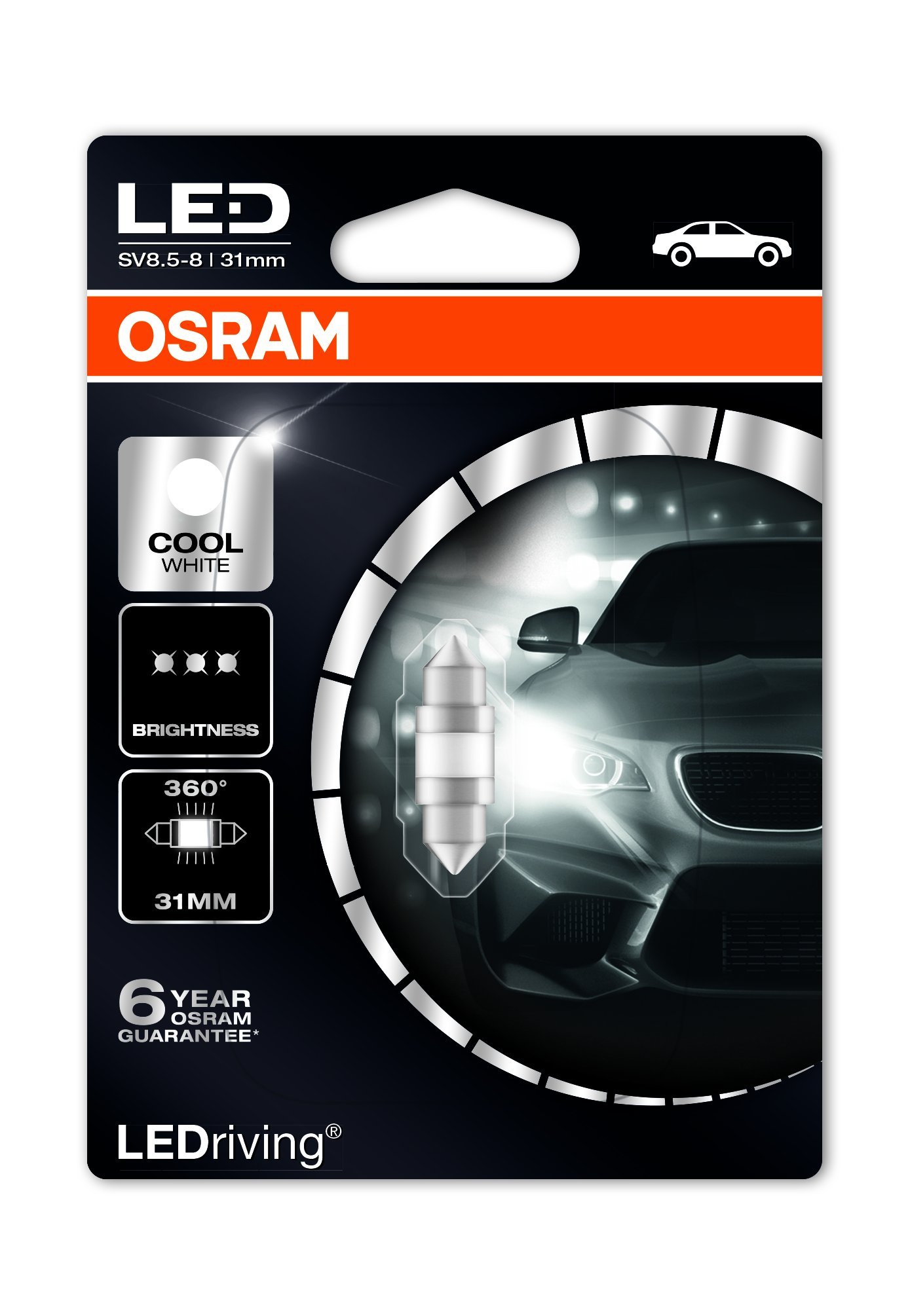 OSRAM LED Premium Retrofit SV8.5-8 31mm, C5W, interior lights, 6497CW-01B, Cool White, 12V, single blister (1 piece)