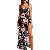 Avidlove Long Lingerie for Women Sheer Nightgown Babydoll Butterfly Side Slit Sleepwear for Honeymoon Anniversaries