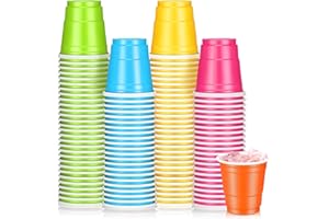 Yetene 200 Pcs Christmas 2 oz Plastic Shot Cups Mini Disposable Shot Tasting Cups for Wine Whiskey Food Christmas Party Drinking Beer Taste Supplies(5 Colors)