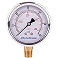 MEASUREMAN 2-1/2inch Dial Size, Liquid Filled Pressure Gauge, 0-60psi/kpa, 304 Stainless Steel Case, 1/4inNPT Lower Mount