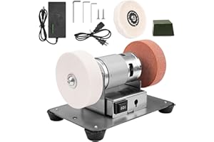 NUODUNCO Mini Bench Grinder with 3 Wheels, Electric Multi-Purpose Grinding Machine for Metal, Wood, Knife Making, Jewelry Buffing, 6.3 x 3.5 inch Base