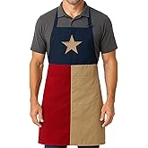 FH Outfitters Kitchen Apron With Pockets Texas Flag Lone Star Applique,2 Front Pockets,Adjustable Neck Trap for Bistro BBQ