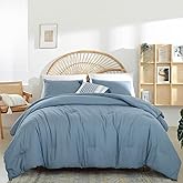 weigelia Dusty Blue Comforter Queen Size 3PCS Bed Comforter with 2 Pillowcases - Ligtweight Soft Solid Blue All Season Queen Comforter Bed Set - Boho Aesthetic Bedding Set for Men and Women