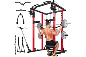 U-MAX Power Squat Rack Cage, 2000lbs Weight Cable Machine with LAT Pulldown for Home Gym, All in One Strength Training Power 