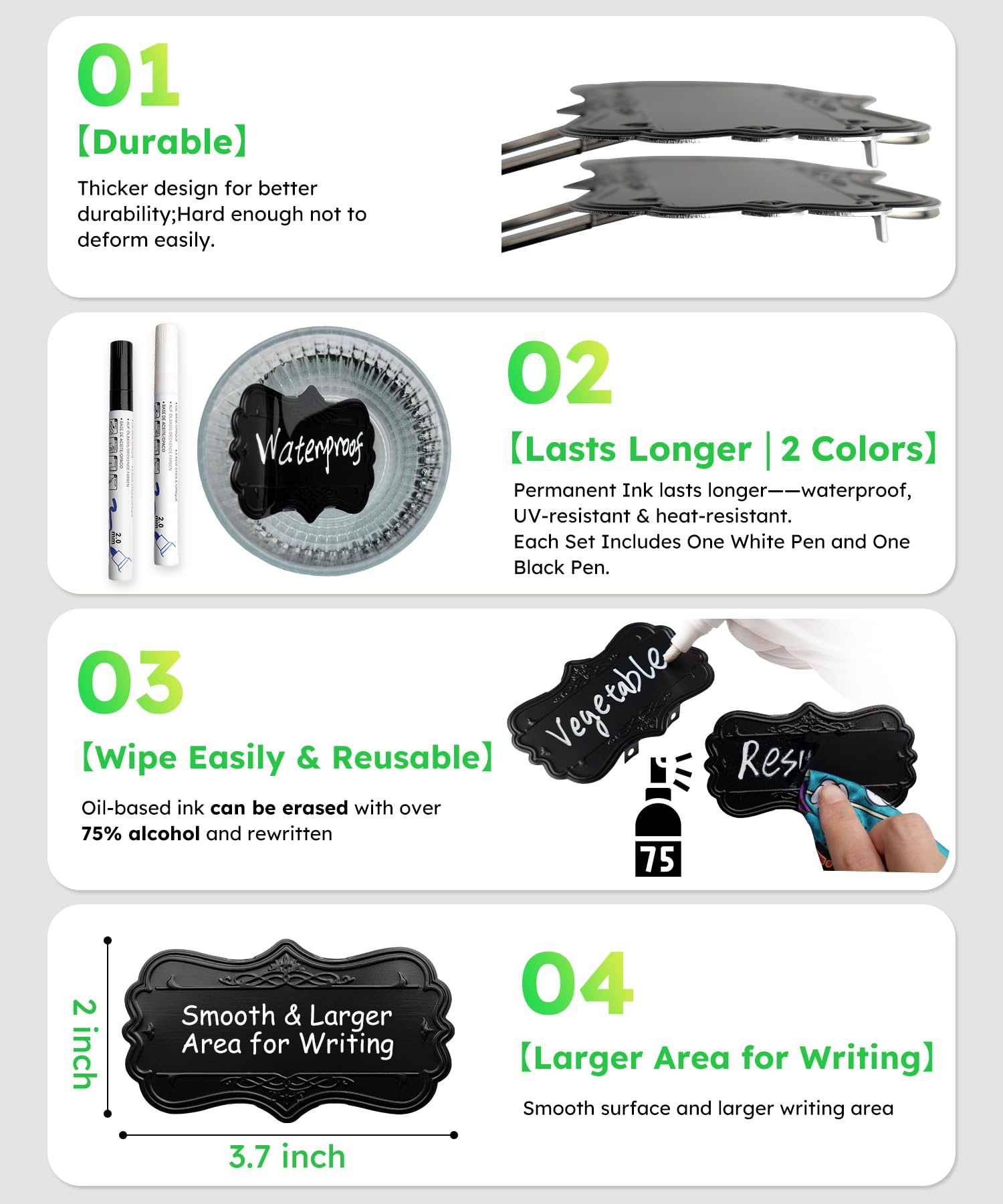 IKSII 30 Pack Metal Plant Tags,Waterproof Plant Labels Garden Tags for Plants Outdoor with 2 Pens,Larger Area 3.7