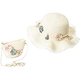 Baby Girls Flower Wide Brim Hat Sun Beach Straw Flower Hats with Cute Shoulder Bag(M1)