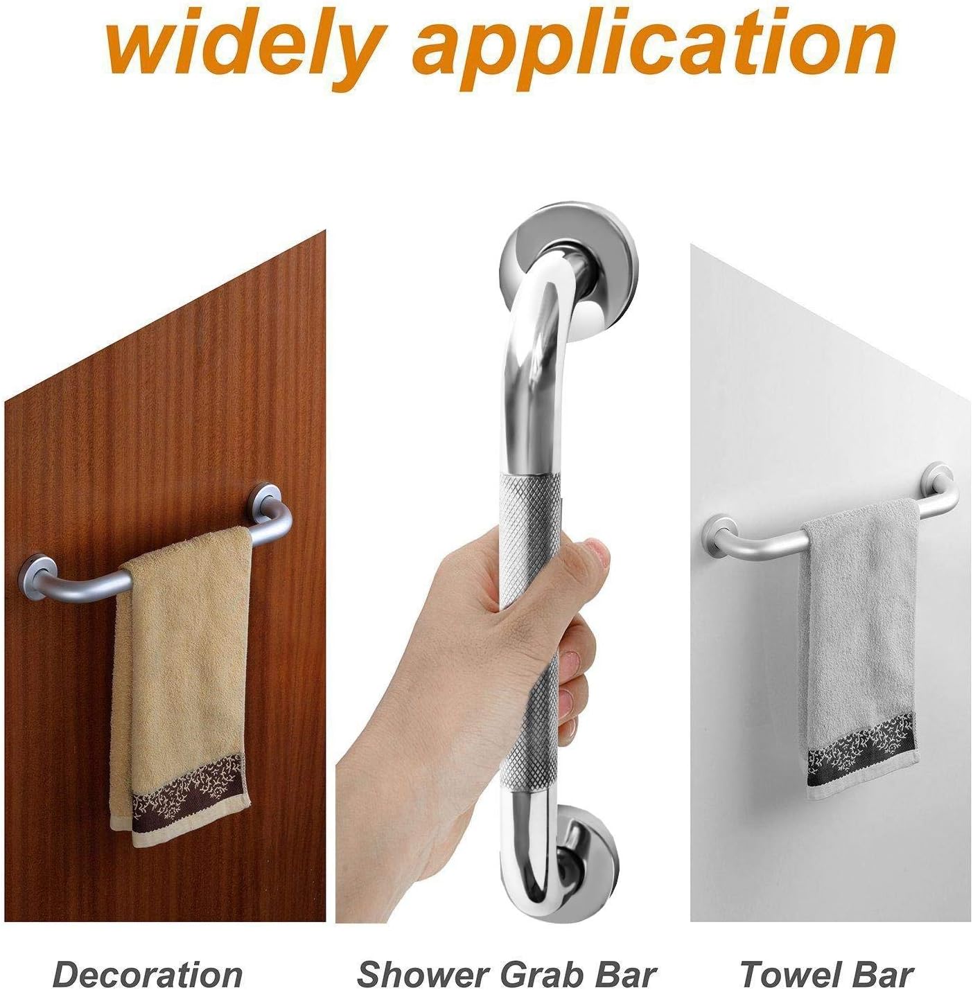 2 Pack 16 Inch Anti Slip Shower Grab Bar Handle, ZUEXT Chrome Stainless Steel Bathroom Grab Bar, Knurled Bathroom Balance Bar,Safety Hand Rail Support,Handicap Elderly Injury Senior Assist Bath Handle: Health & Personal Care