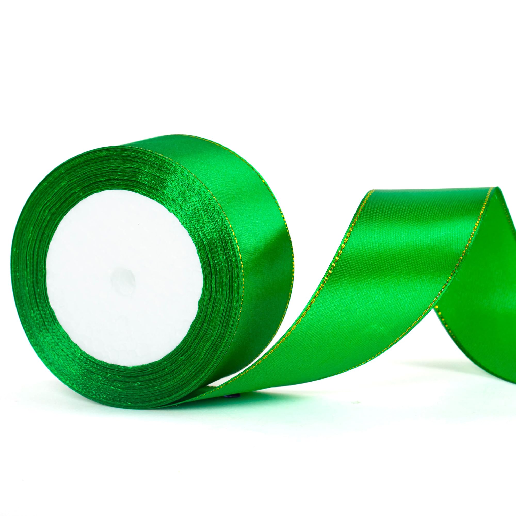 22m x 40mm Wide Dark Green Ribbon Thick Christmas Ribbon for Gift Wrapping, 1.5 inch Thick Green Satin Ribbon for Christmas Tree Wedding Present Cake Wrapping Hair Bow Bouquet Crafts Decorations