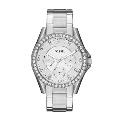 Fossil Women's Watch, Riley - ES3202 Stainless Steel Multifunction Watch for Women, Color: Silver Glitz
