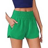 PINSPARK Women's 2 in 1 Running Shorts High Waist Athletic Workout Short Quick Dry Anti-Chafe Liner Short with Zipper Pockets