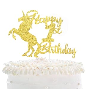 Happy Birthaday 1st Cake Topper - Unicorn Theme Gold Glitter Décor - Adorable Baby Shower Wild One - Kids First Birthday Unicorn Cake Derocation